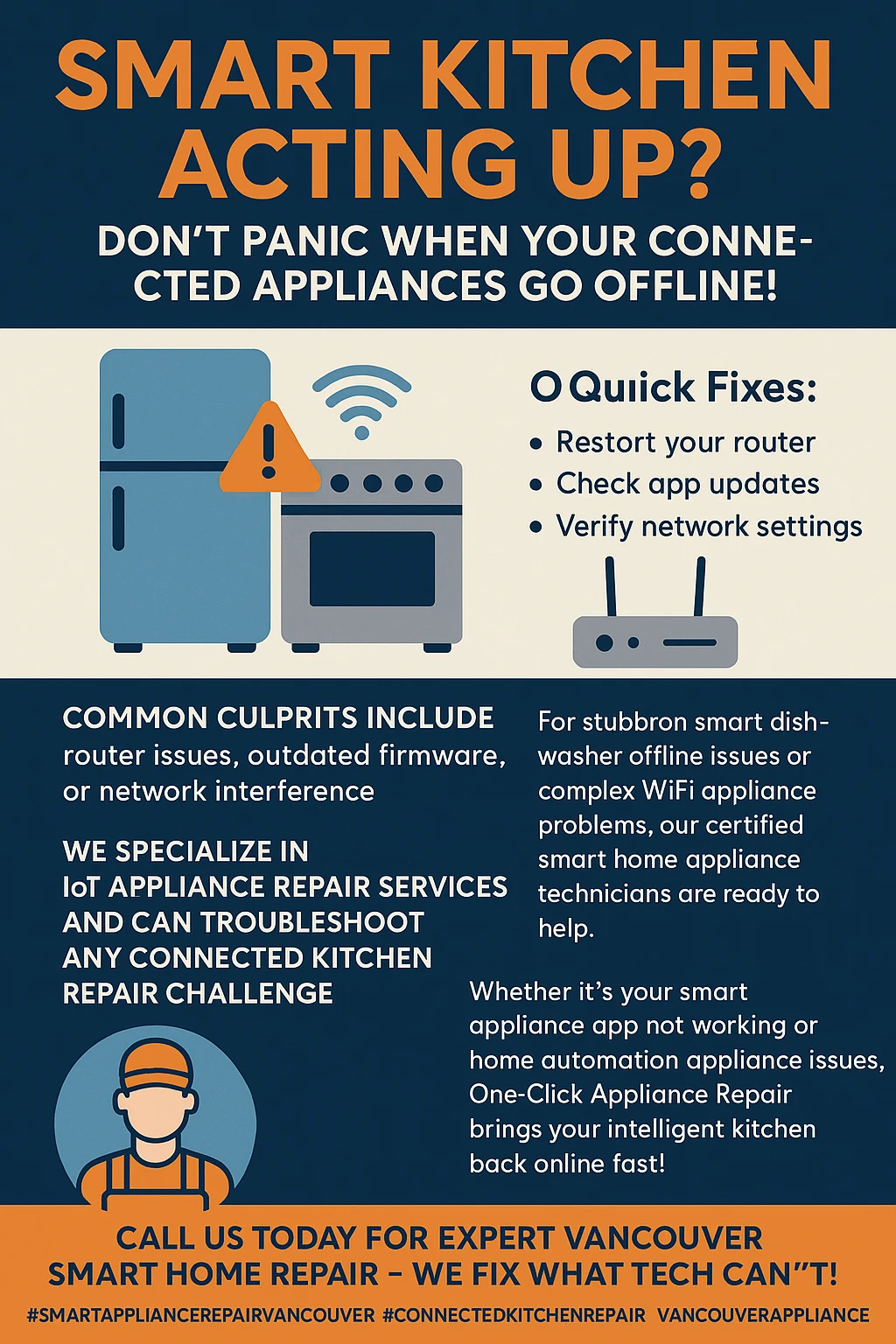 Infographic on troubleshooting smart appliance repair in Vancouver.