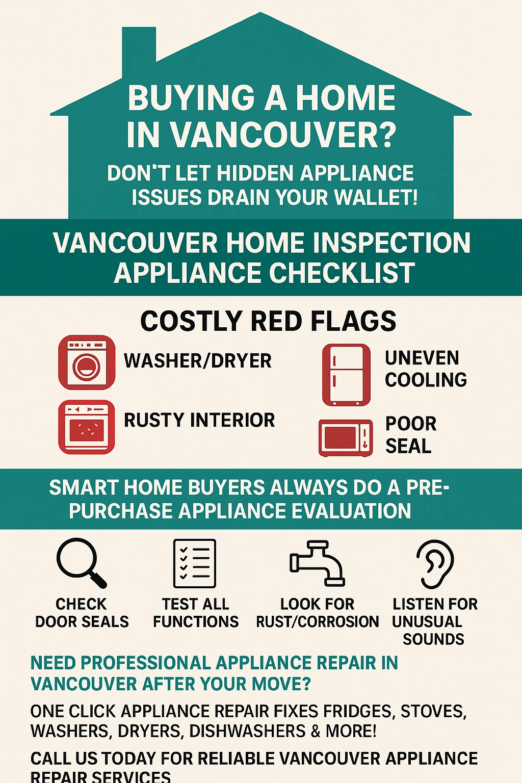 Infographic summarizing the key takeaways of the Vancouver home appliance inspection checklist.