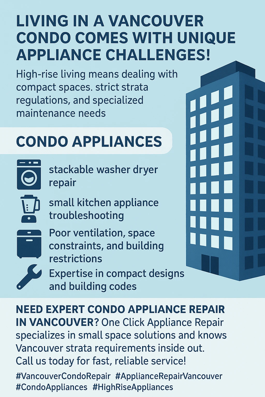 Infographic on Vancouver condo appliance repair challenges in high-rises