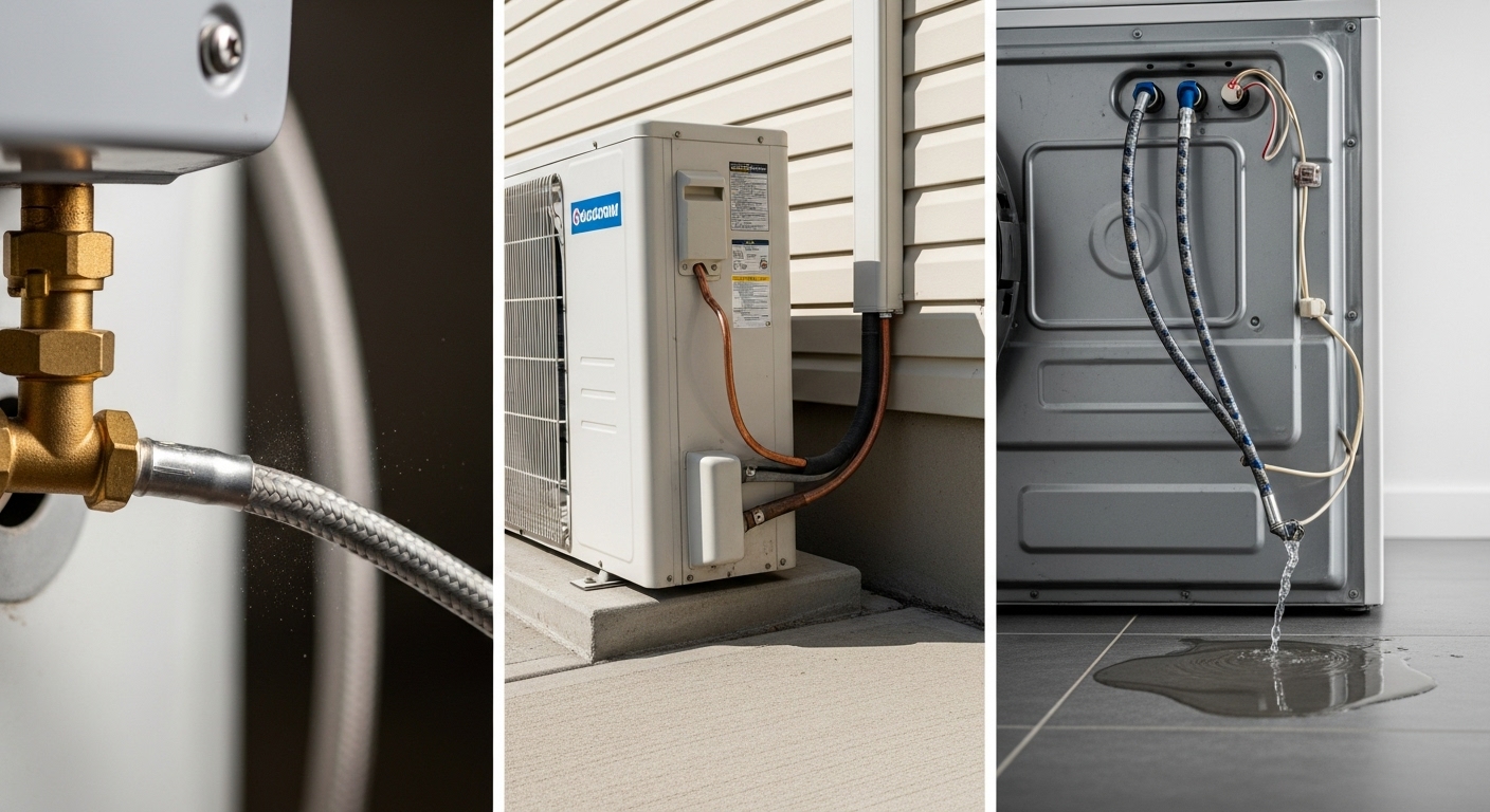 Various home appliances showing signs of minor seismic damage like shifting and misalignment.