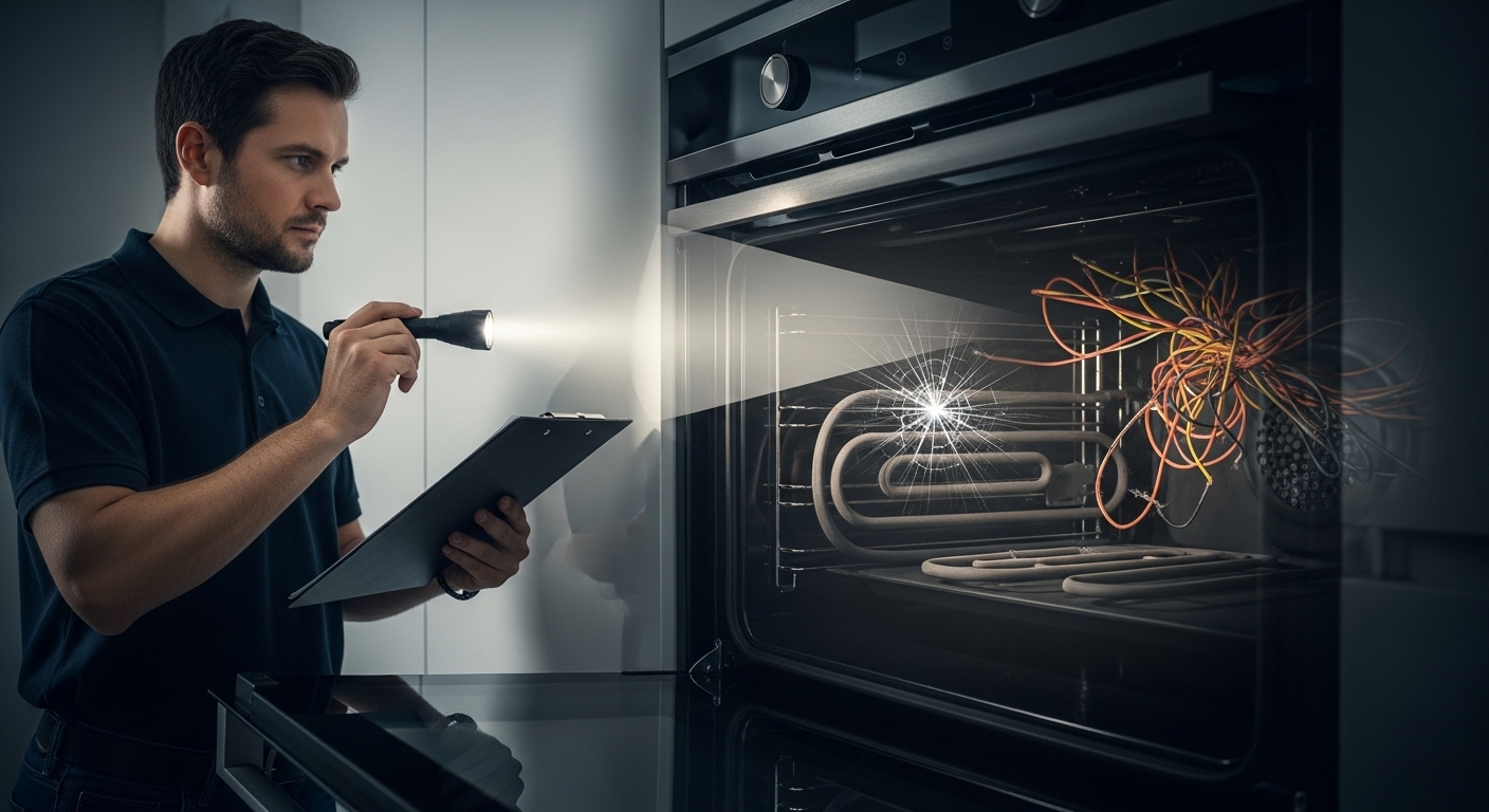 Home inspector overlooking serious appliance flaws in a kitchen.