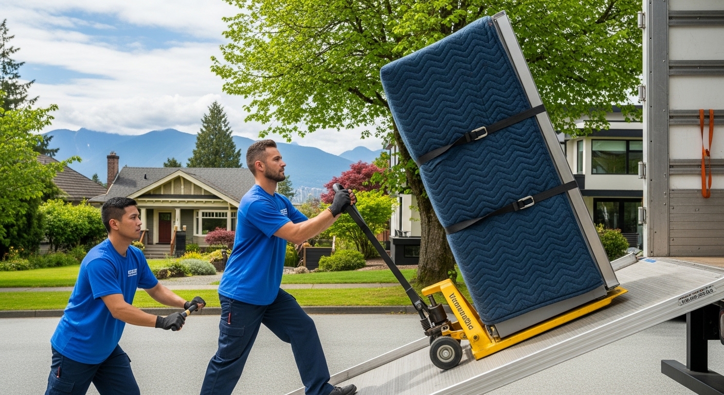 Professional movers handling an appliance in Vancouver