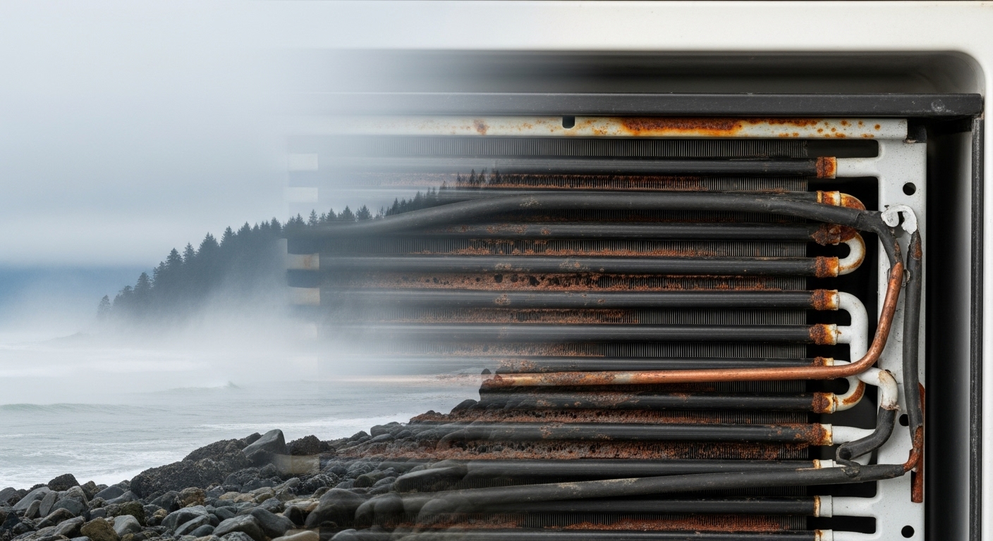 Corroded appliance parts due to Vancouver's humid climate