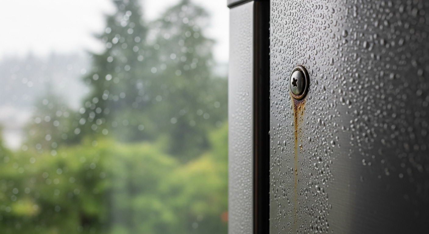 A new appliance showing signs of corrosion due to Vancouver's humid climate