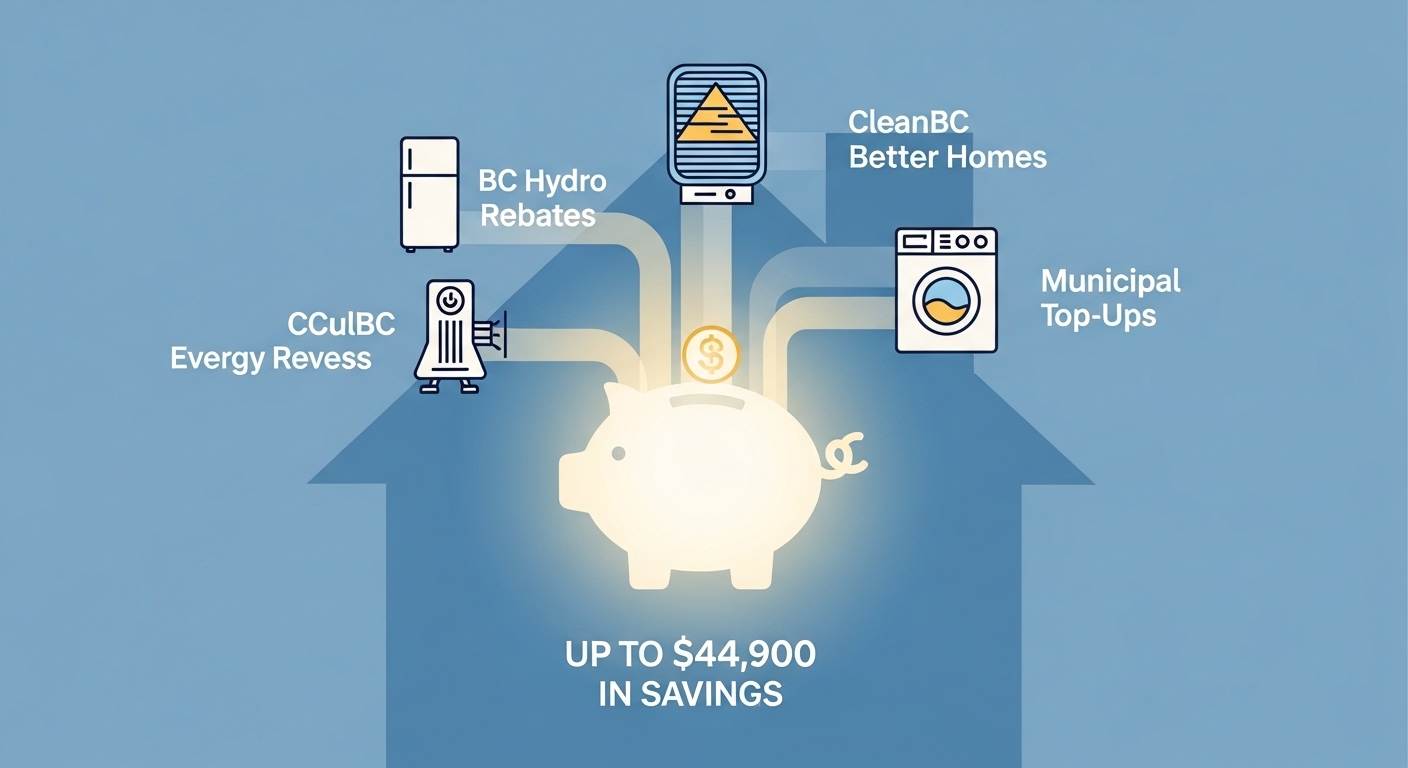 Infographic detailing the Vancouver energy rebate ecosystem.