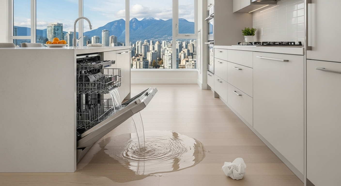 A kitchen with broken appliances, symbolizing a Vancouver home buyer's nightmare.
