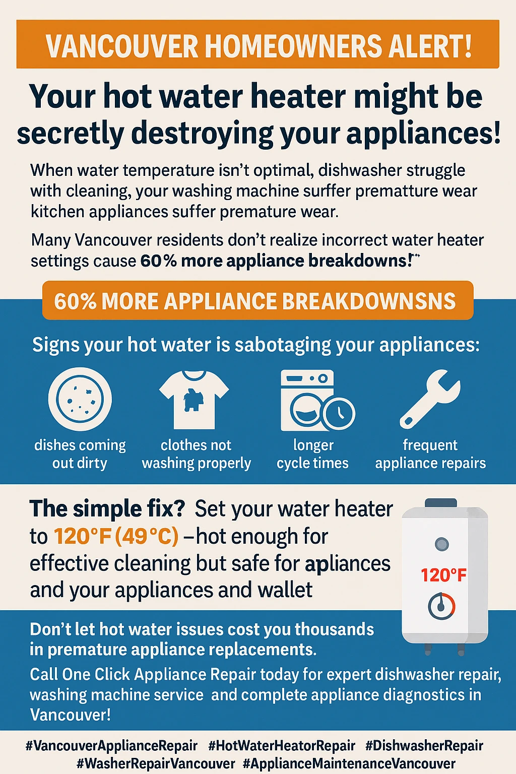 Infographic of key statistics about hot water heater problems in Vancouver impacting appliances.