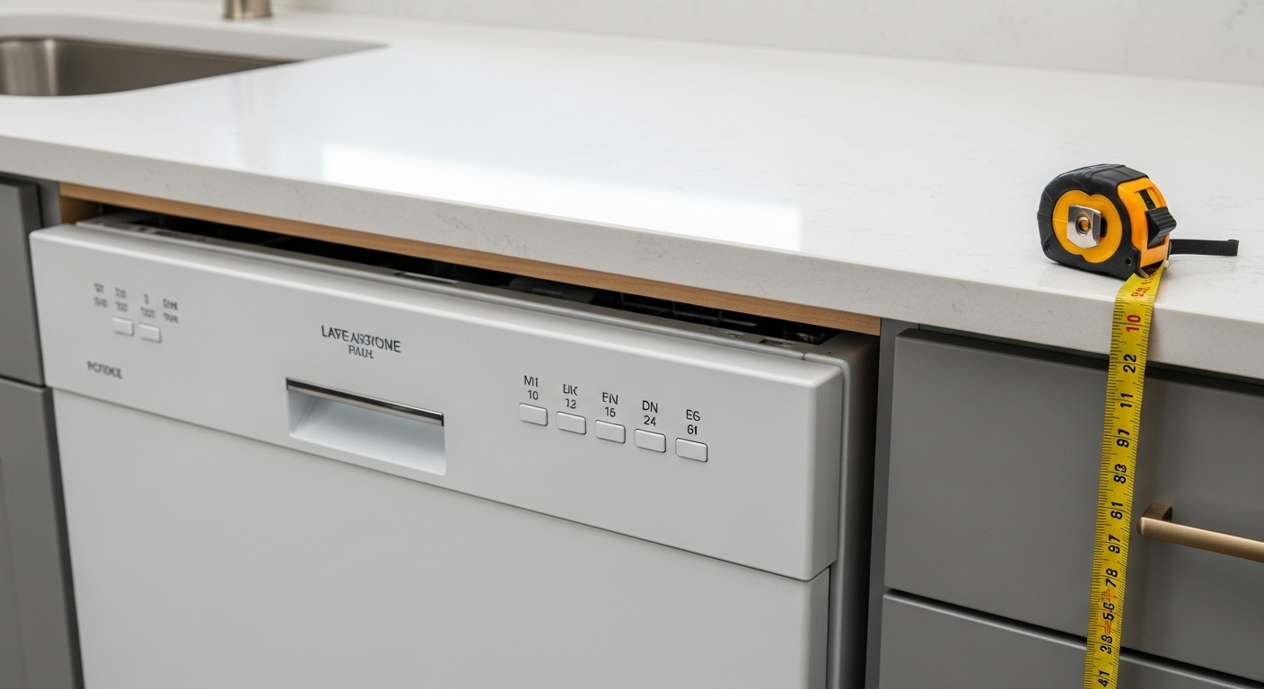 Dishwasher that fits poorly under a new countertop after a kitchen renovation