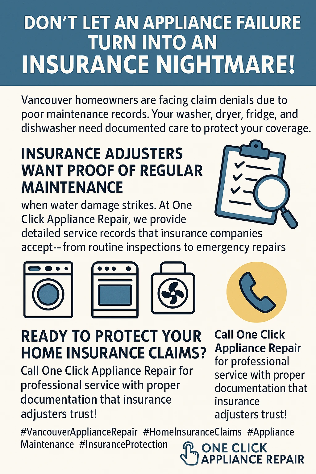 Infographic on appliance maintenance and insurance claims in Vancouver.
