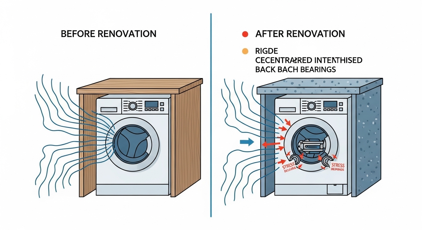 Diagram showing how kitchen renovations amplify appliance vibration