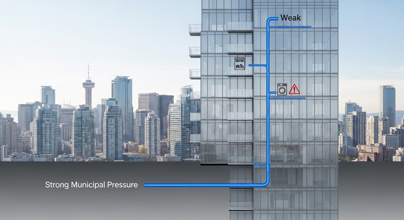 Diagram showing water pressure levels in a Vancouver high-rise building