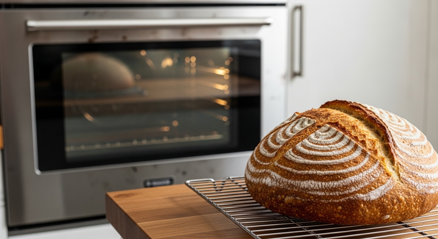 A freshly baked sourdough loaf next to a kitchen appliance, illustrating maintenance costs in Vancouver.