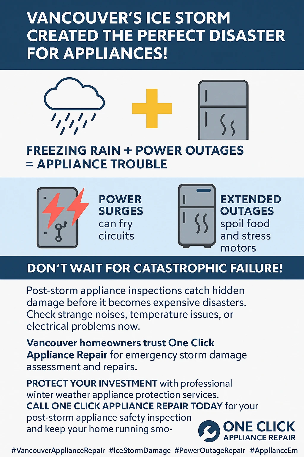 Infographic summarizing key takeaways of appliance damage during Vancouver ice storms