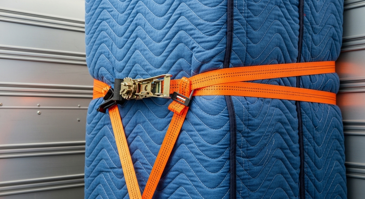 Appliance preparation using moving blankets and straps