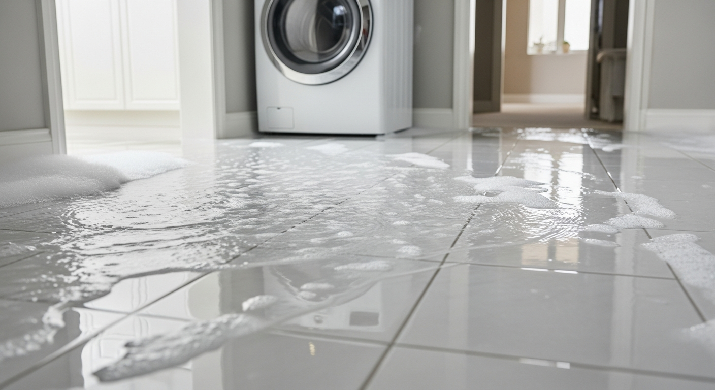 burst washing machine hose flooding laundry room