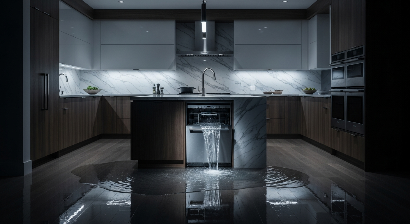 vancouver home kitchen dishwasher flood at night