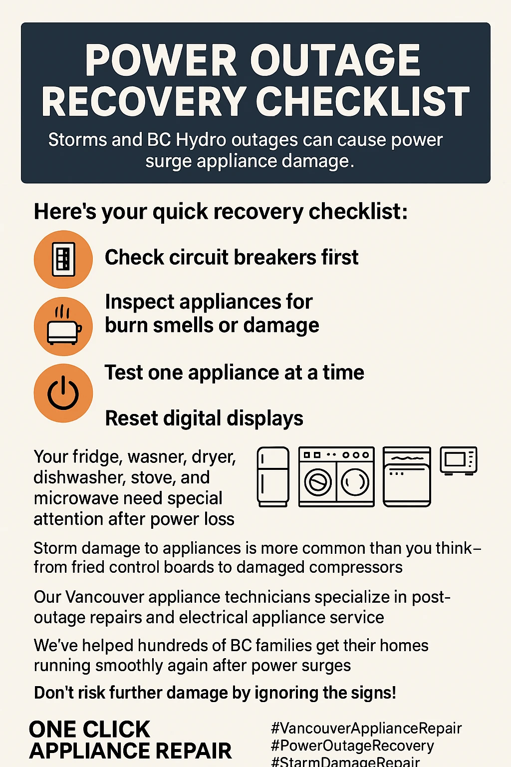 Vancouver power outage appliance damage infographic key takeaways