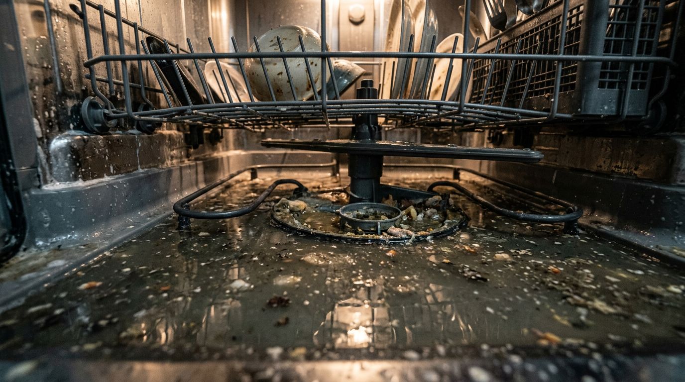 Dishwasher with standing water and clogged drain