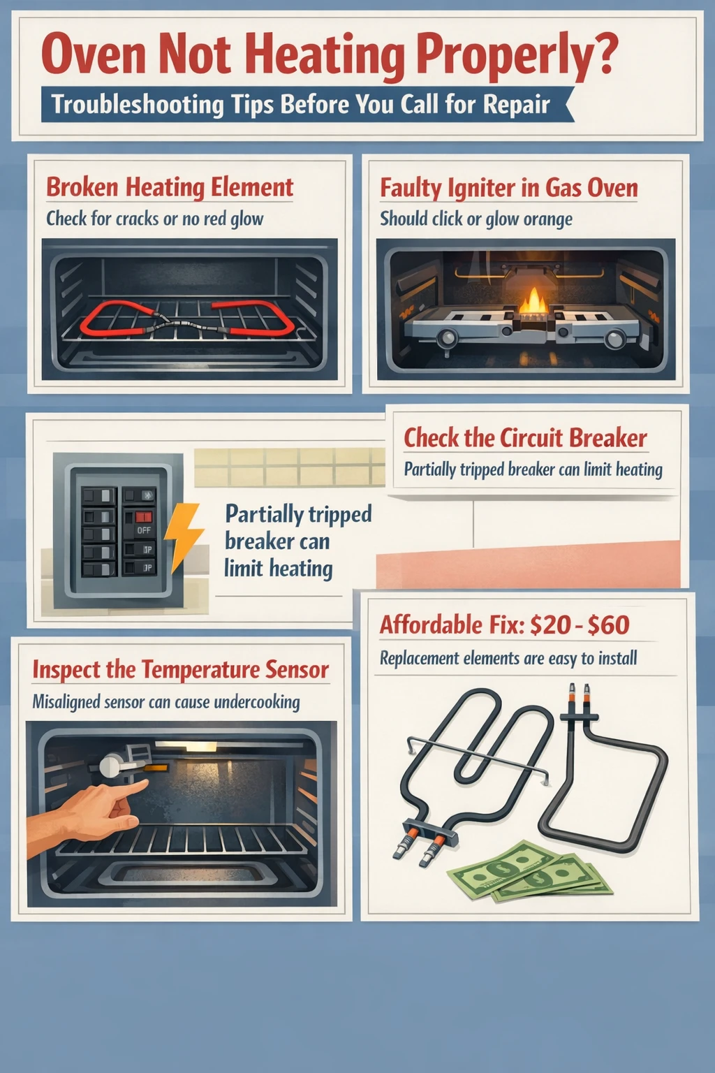 Oven not heating properly troubleshooting infographic tips