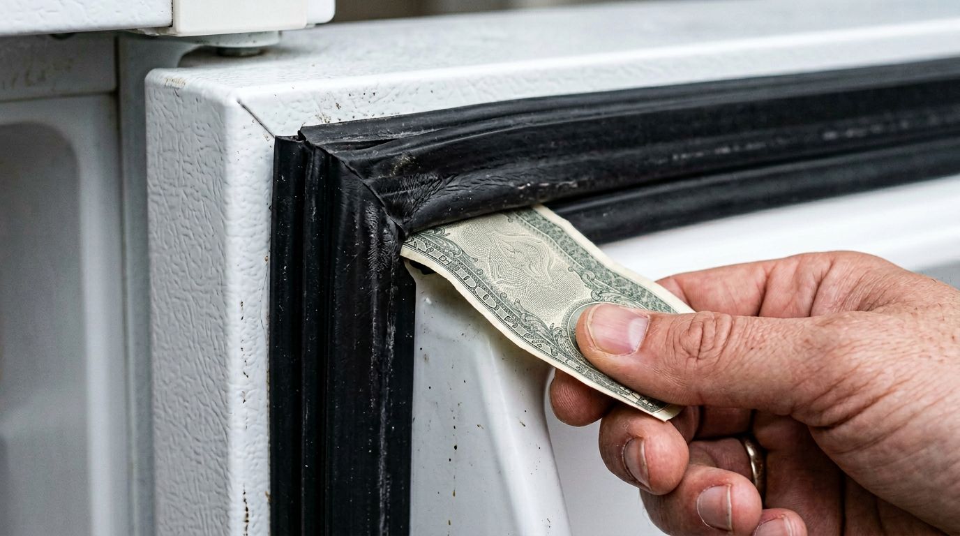 Refrigerator door seal dollar bill test